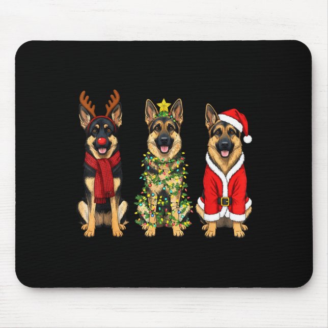 Mousepad Retro Christmas German Shepherd Santa Reindeer Gsd (Frente)