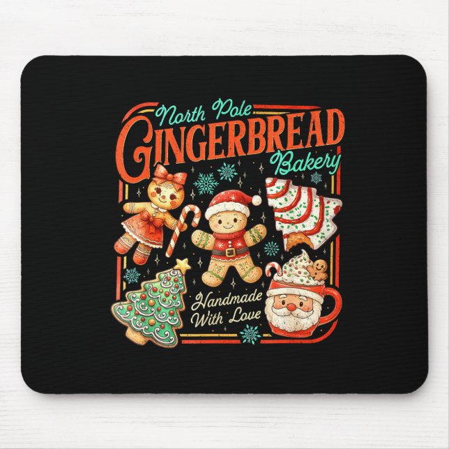 Mousepad Retro Christmas Gingerbread Bakery North Le Cookie (Frente)