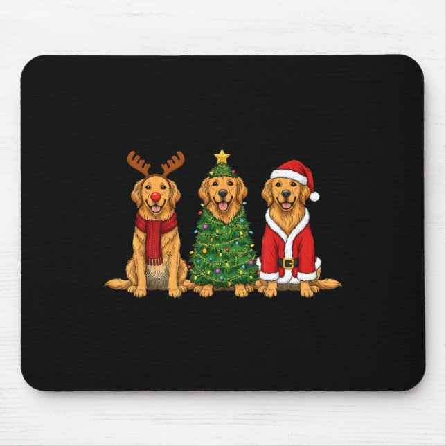 Mousepad Retro Christmas Golden Retriever Santa Reindeer Do (Frente)