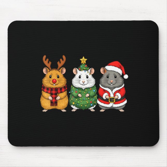 Mousepad Retro Christmas Hamster Santa Reindeer  (Frente)