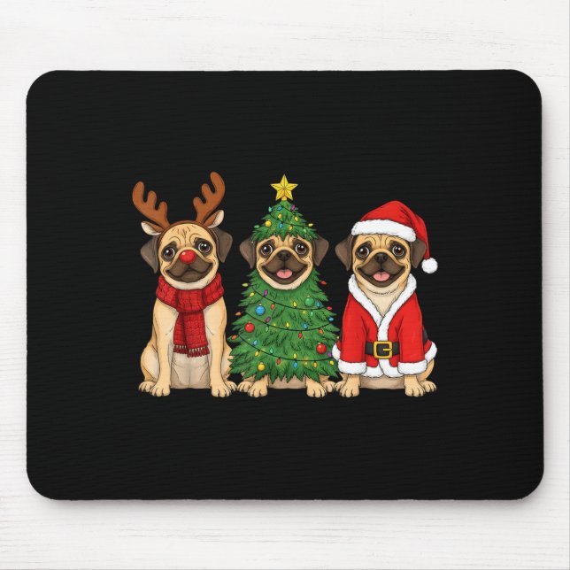 Mousepad Retro Christmas Puggle Santa Reindeer Dog Lover  (Frente)