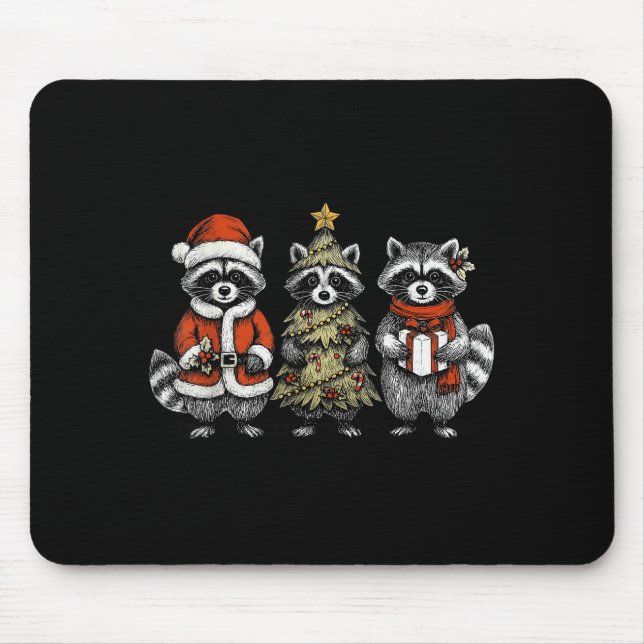 Mousepad Retro Christmas Raccoons Santa Tree Costume Holida (Frente)