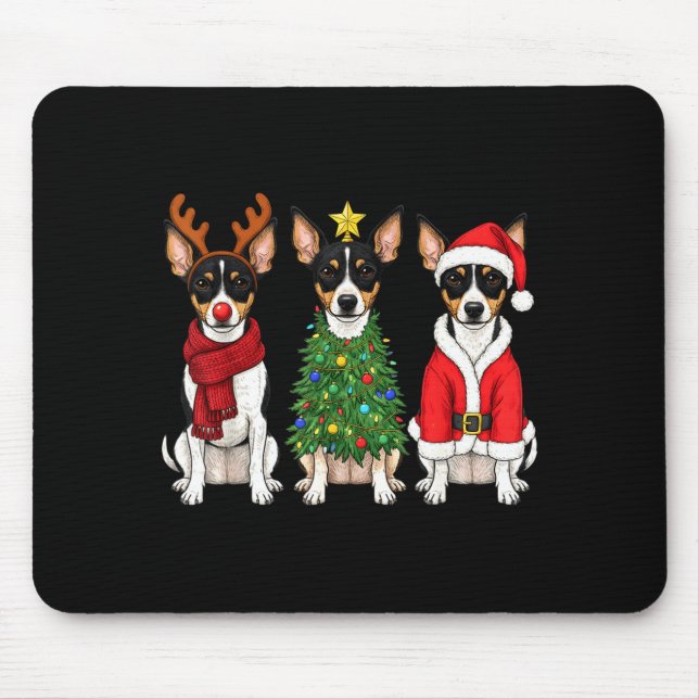 Mousepad Retro Christmas Rat Terrier Santa Reindeer Dog Lov (Frente)