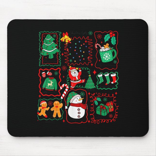 Mousepad Retro Christmas Santa Claus Cocoa Xmas Tree Snowma (Frente)