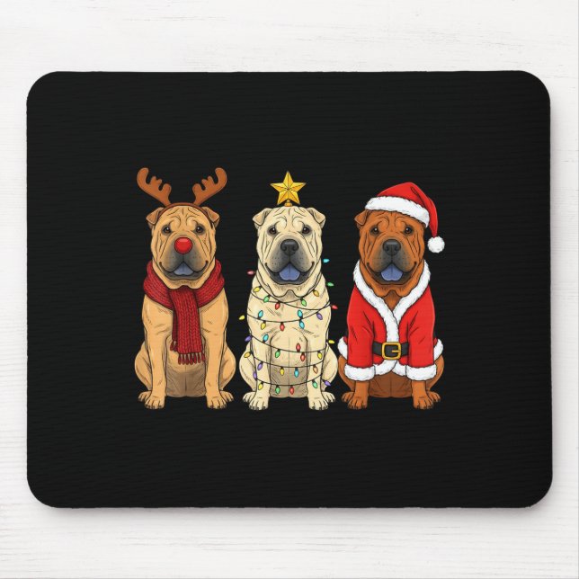 Mousepad Retro Christmas Shar Pei Santa Reindeer Dog Lover  (Frente)