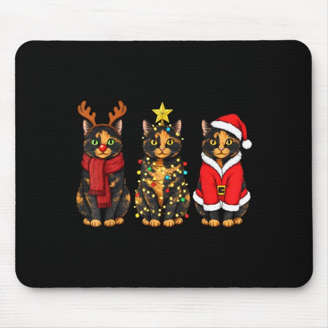 Mousepad Retro Christmas Tortoiseshell Cat Santa Reindeer  (Frente)