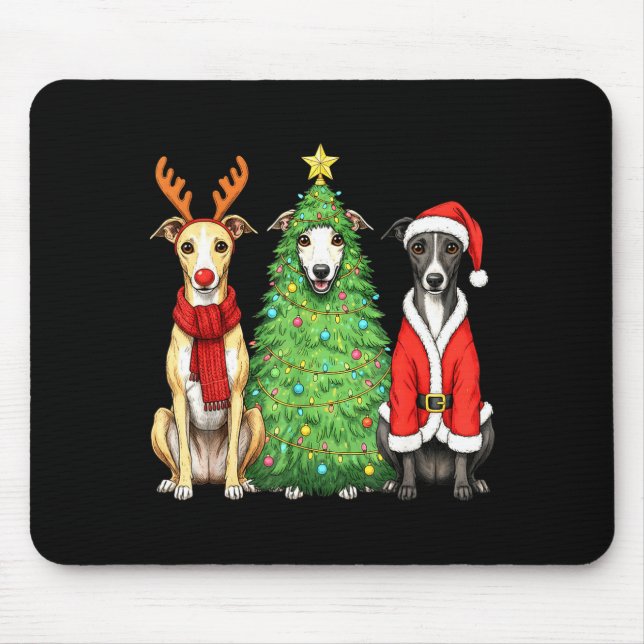 Mousepad Retro Christmas Whippet Santa Reindeer Dog Lover  (Frente)