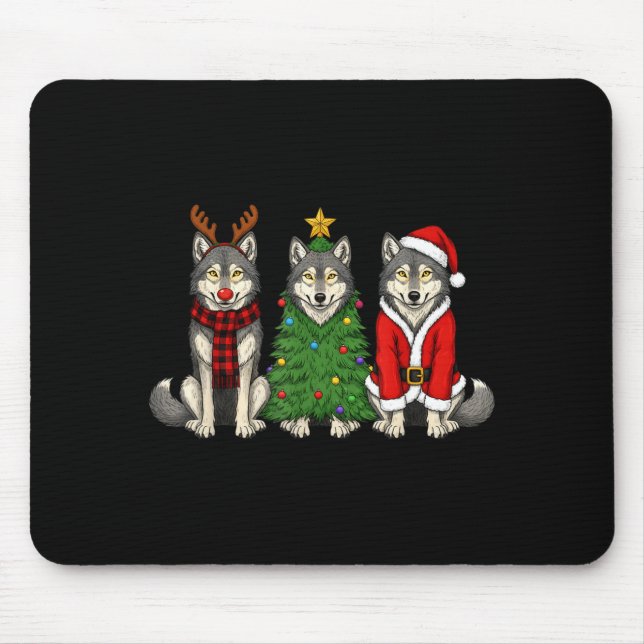 Mousepad Retro Christmas Wolf Santa Reindeer  (Frente)