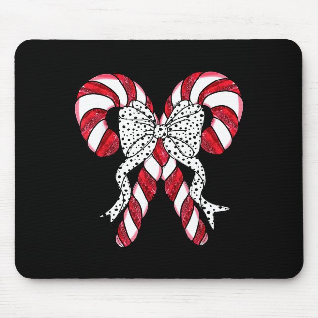 Mousepad Retro Coquette Bow Candy Cane Christmas Season Wom (Frente)