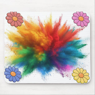 Mousepad Retro Daisy Floral Colorido Pó Branco Explosão