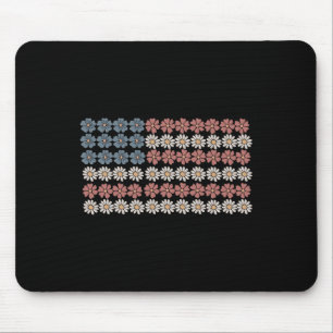 Mousepad Retro Daisy Flower American Flag Women 4 De Julho