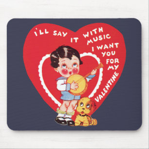 Mousepad Retro Dia dos Namorados, Banjo de Música de Garoto