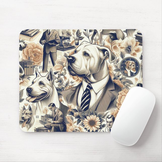 Mousepad Retro Dogo Argentino sem costura (Com mouse)