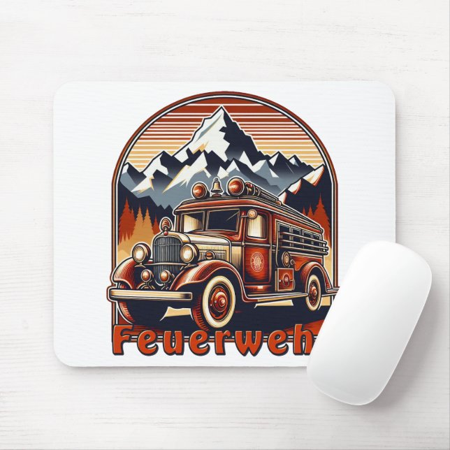 Mousepad Retro-Feuerwehrauto & Berg (Com mouse)