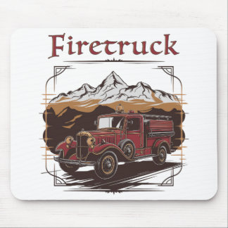 Mousepad Retro fire engine mountain range