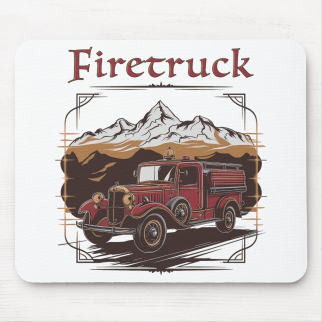 Mousepad Retro fire engine mountain range (Frente)