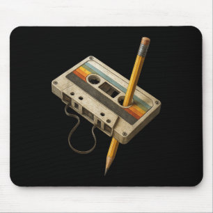 Mousepad Retro Fita Mista Divertida Lápis e Caneta 80s 90s 