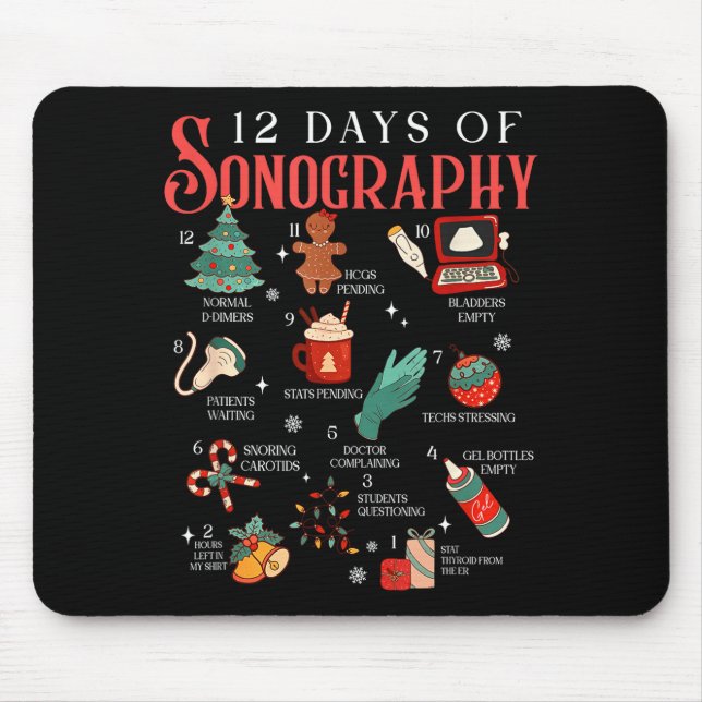 Mousepad Retro Funny 12 Days Of Sonography Ultrasound Tech  (Frente)