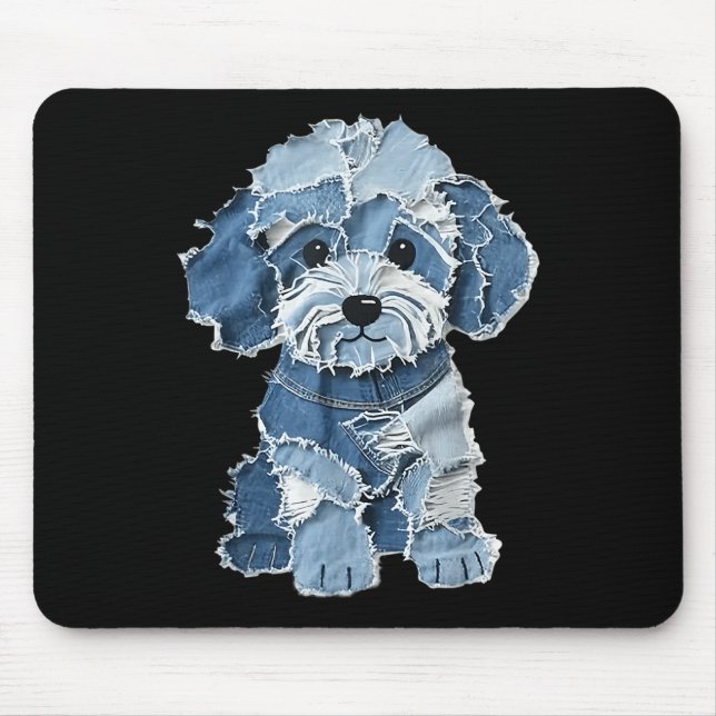Mousepad Retro Funny Denim Patch Animal Dog Print  (Frente)