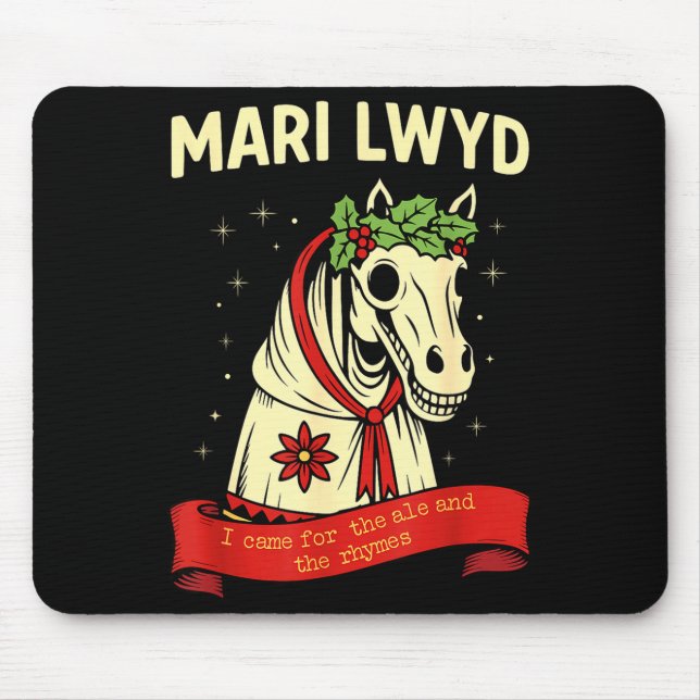 Mousepad Retro Funny Folklore Skeleton Horse Mari Lwyd Yule (Frente)