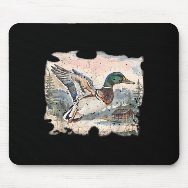 Mousepad Retro Funny Mallard Duck Waterfowl Hunting Cozy Se (Frente)