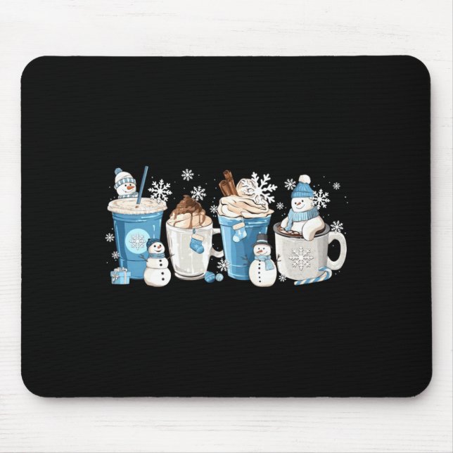 Mousepad Retro Funny Snowman Winter Coffee C Latte Cozy Sea (Frente)