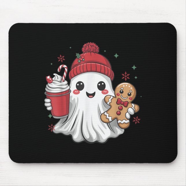 Mousepad Retro Ghost Beanie Christmas Holiday Xmas Coffee G (Frente)