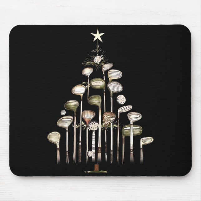 Mousepad Retro Golf Club Christmas Tree Golfing Xmas Golfer (Frente)