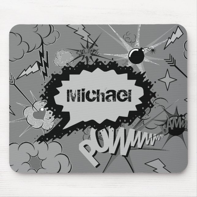 Mousepad Retro Grey Custom Comic Book Pattern Personalised (Frente)