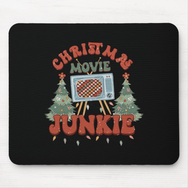 Mousepad Retro Groovy Christmas Movie Junkie Merry Xmas Tre (Frente)