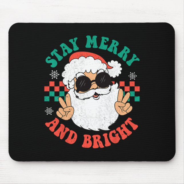 Mousepad Retro Groovy Feliz de Natal Fique Brilhante Hippie (Frente)