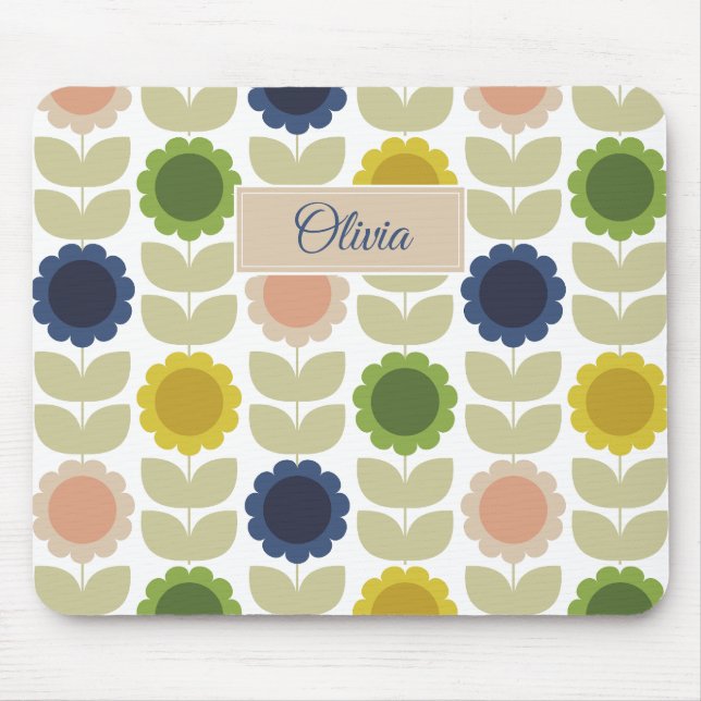 Mousepad Retro Groovy Summer Flowers Stems (Frente)
