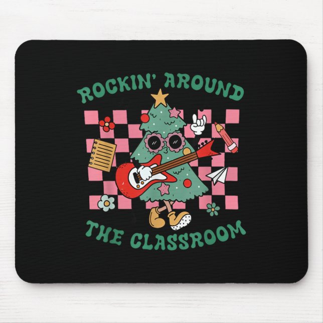 Mousepad Retro Groovy Teacher Christmas Rockin' Around The  (Frente)