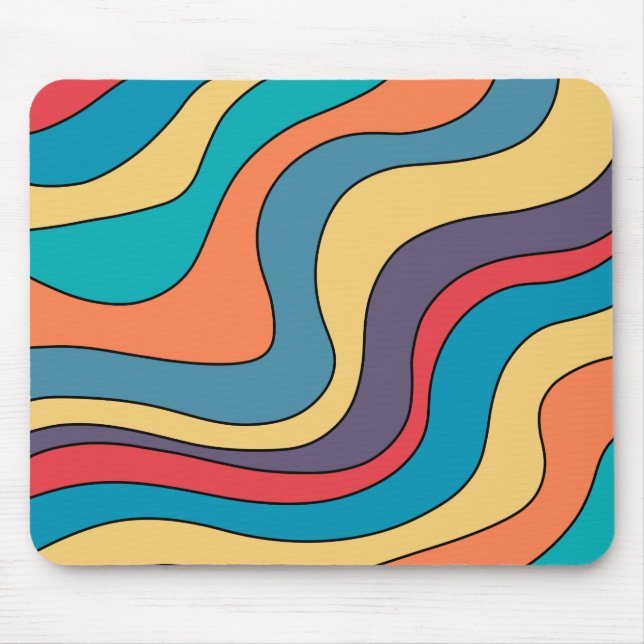 Mousepad Retro Groovy Waves Coloridas Arco Hippie 70s Arco- (Frente)