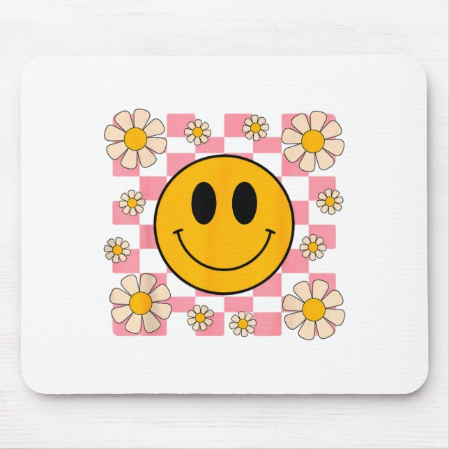 Mousepad Retro Happy Face Shirt Checkered Pattern Smile Fac (Frente)