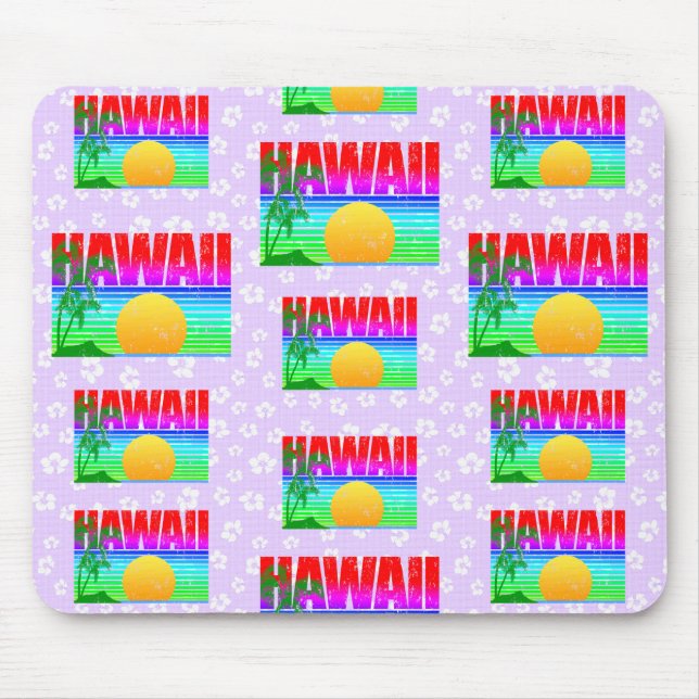 Mousepad Retro Hawaii Sunset Beach Purple Hibiscus (Frente)