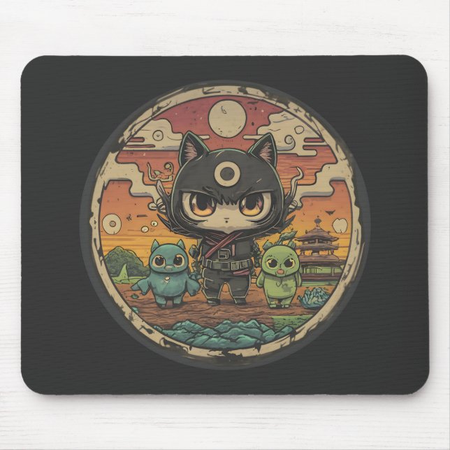 Mousepad Retro Island Pals: Ninja Cat Crew (Frente)