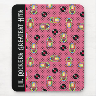 Mousepad Retro Jukebox Vinyl Records Music Pink Personalize