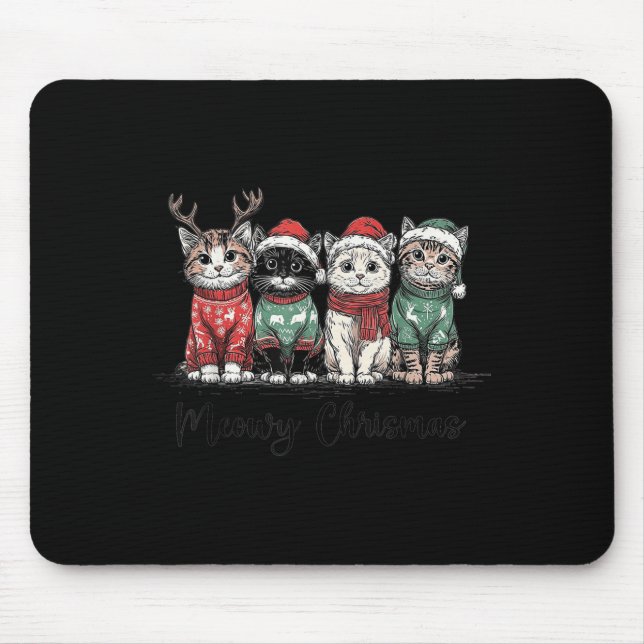 Mousepad Retro Meowy Christmas Cute Cats With Santa Claus H (Frente)