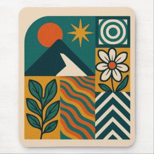 Mousepad Retro Nature Abstrato Art-Modern Geométrico Floral