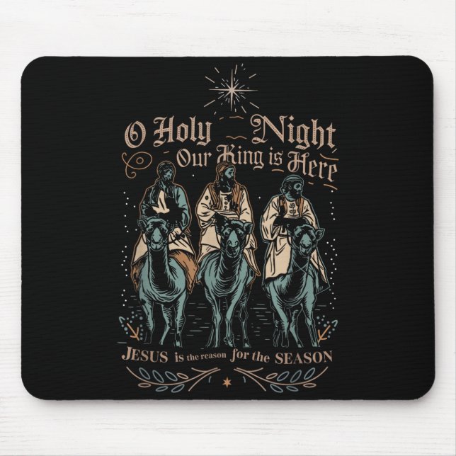 Mousepad Retro O Holy Night Our King Is Here Christian Reli (Frente)
