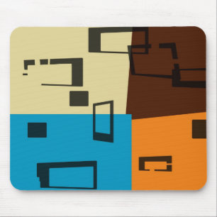 Mousepad Retro Orange, Blue, Brown, Cream Abstract Art