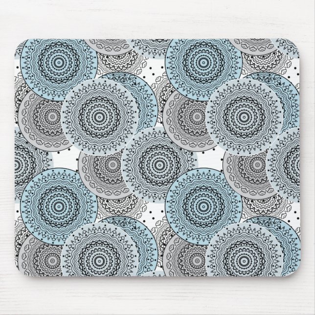 Mousepad Retro, padrão retrô, azul e cinza, elegante (Frente)