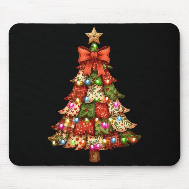 Mousepad Retro Patchwork Bow Christmas,rustic Country Chris (Frente)