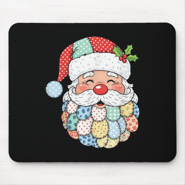 Mousepad Retro Patchwork Santa Claus Christmas Preppy Xmas  (Frente)