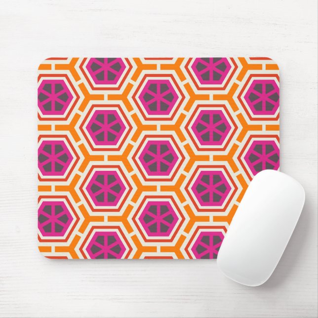 Mousepad Retro Pink and Orange Modern Geometric Pattern (Com mouse)