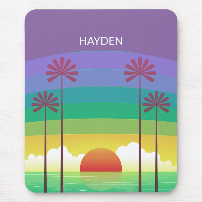 Mousepad Retro Purple Sunset Palm Trees Art Personalised (Frente)
