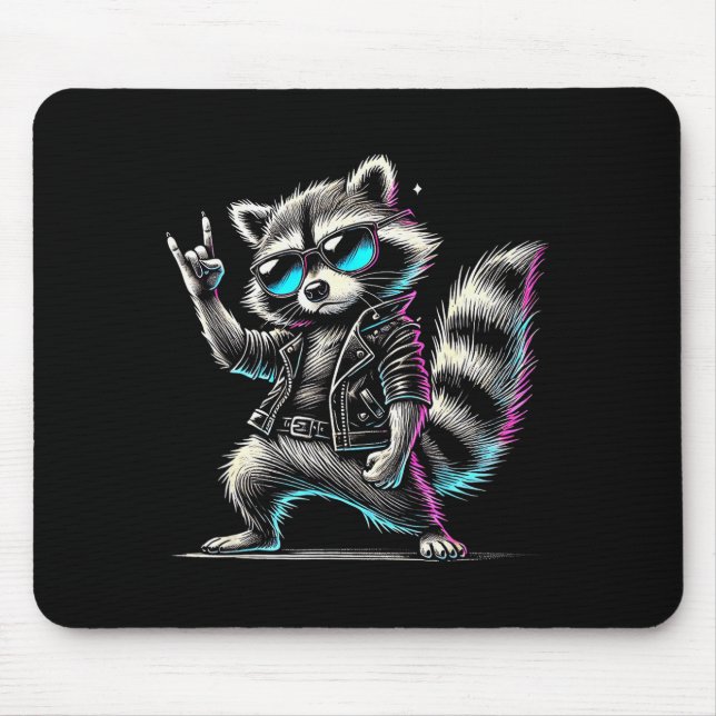 Mousepad Retro Raccoon Rock Music Funny Gift For Men Women  (Frente)