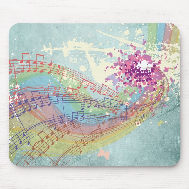 Mousepad Retro Rainbow e Music Notes em uma Textura Shabby (Frente)