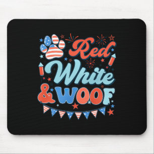 Mousepad Retro Red White E Woof USA Flag Dog Paw Happy 4th